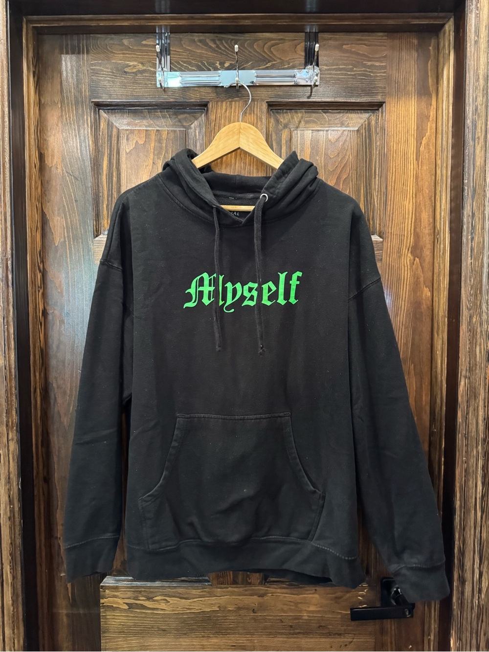 Anti Social Social Club Black Crewneck Hoodie with Green "Myself" Script